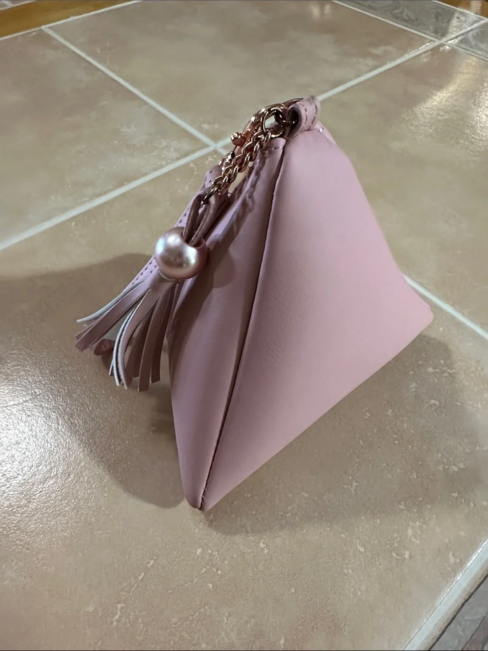 Women's Blush Pink Wristlet Clutch with Tassel & Pearl Charm